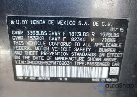 2015 Honda Fit Lx из США, поврежденный, VIN 3HGGK5H52FM769631